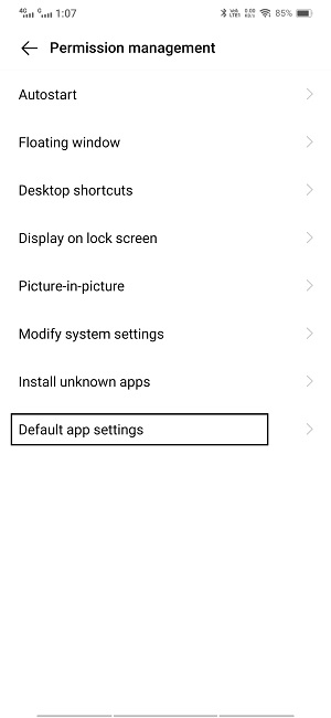 screenshot of Default Apps