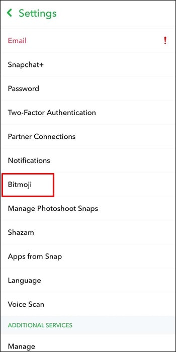 Bitmoji option of snapchat