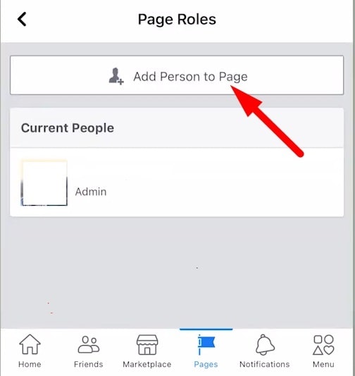option showing add person to page