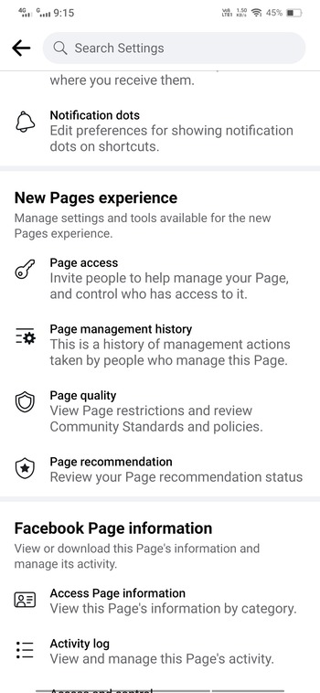 screenshot showing page access option