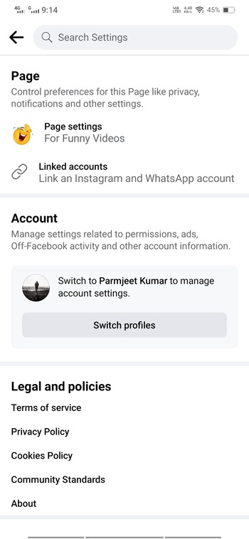 screenshot showing page settings